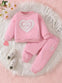 Girl's Autumn and Winter Sweatshirt and Pants Two-piece Set with Love Embroidery Casual Sports Suit, Perfect for Outdoor TS6099H
